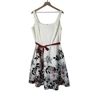 Breakin Loose Floral Print Fit and Flare Dress Size 16 White Brown Burgundy